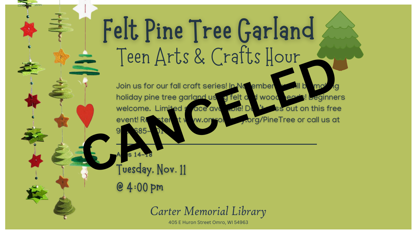 CANCELED TEENS Felt Pine Tree Garland Arts & Crafts Hour