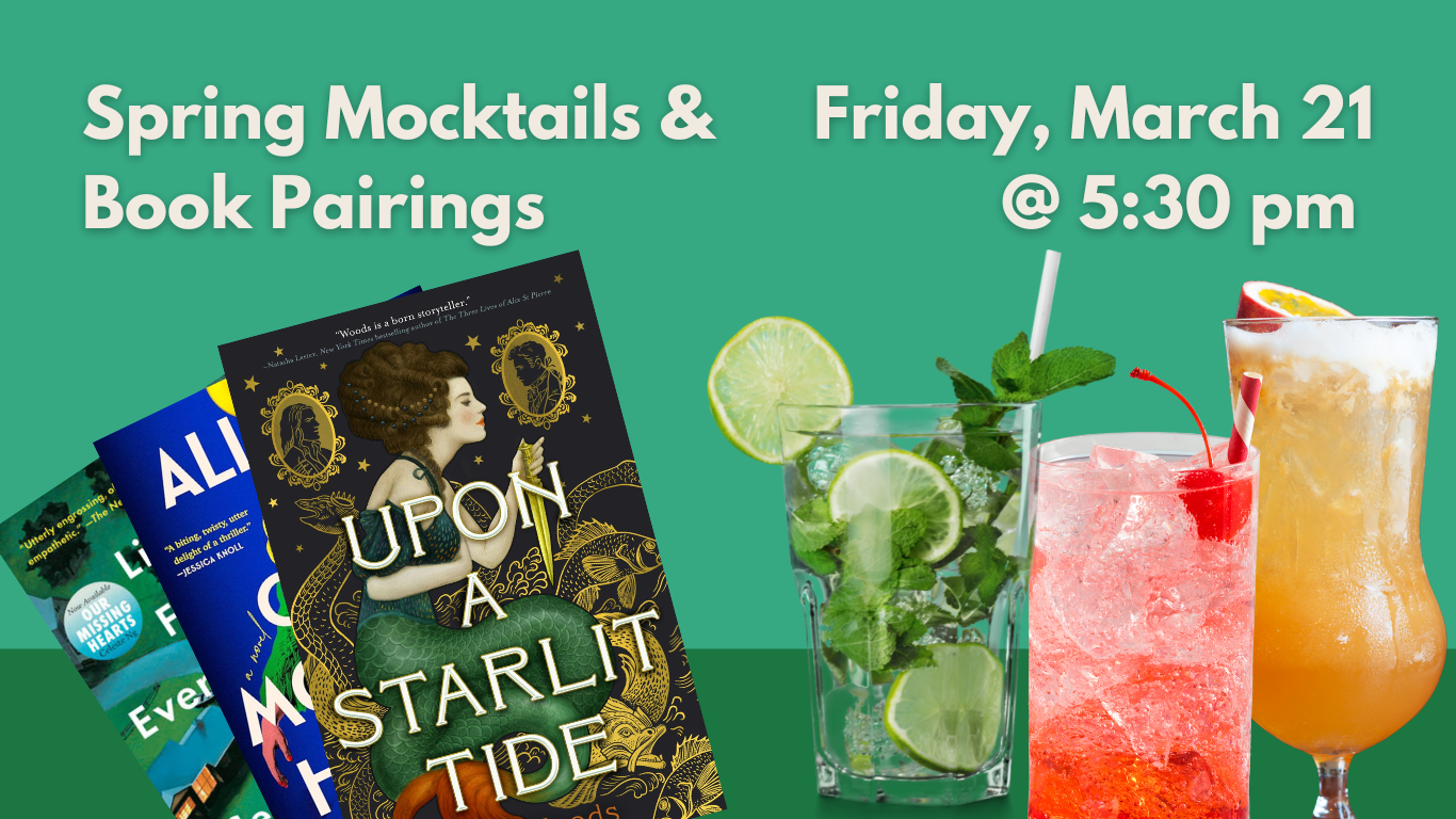 spring mocktails & book pairings poster